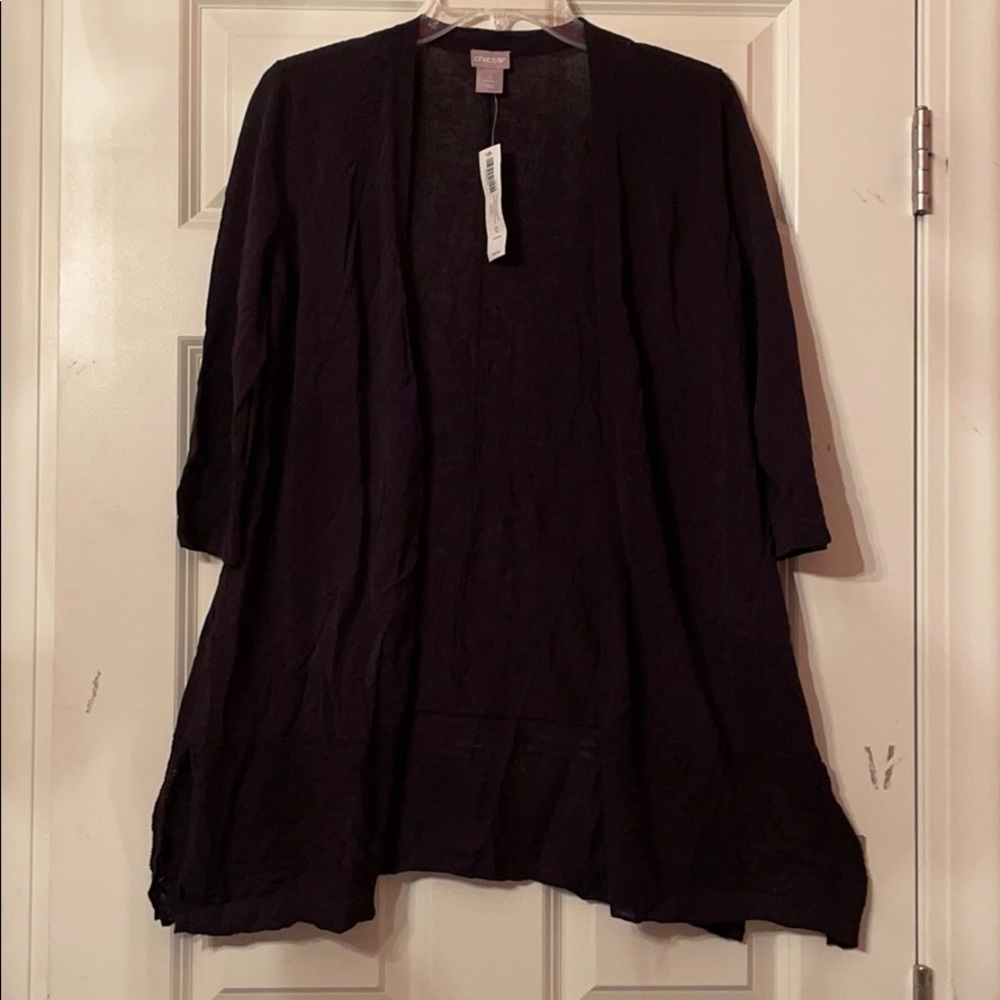 CHICO’S Stitch Detail Black Cardigan Sweater 0